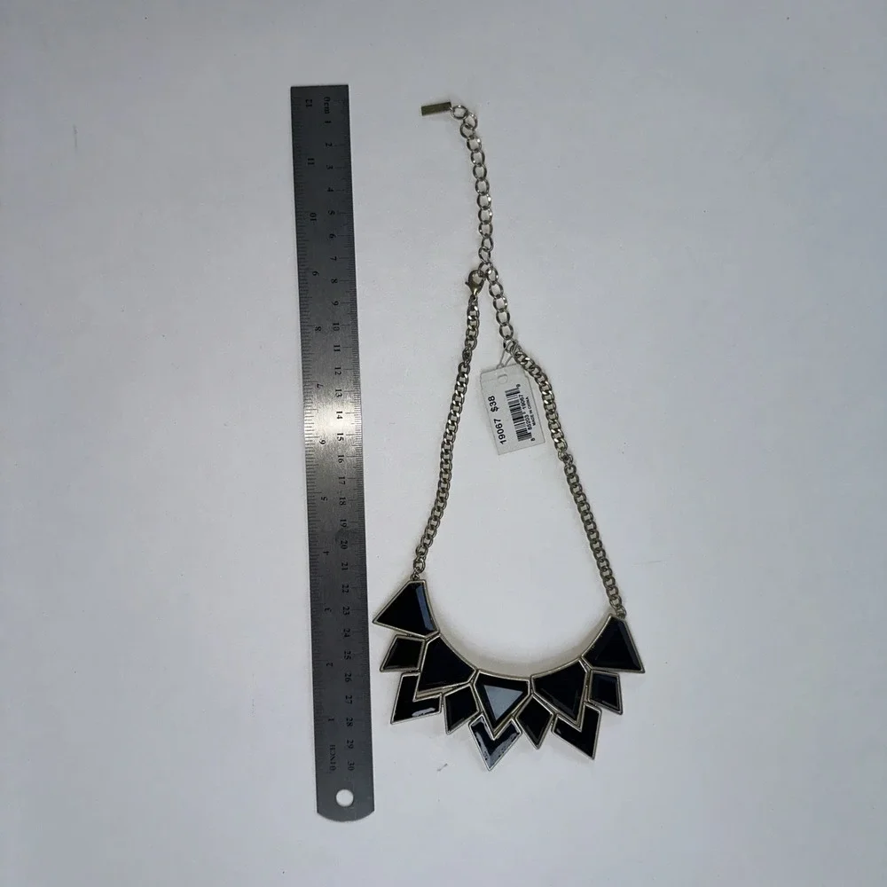 Cookie Lee Statement Necklace Women OS Black Gold NEW Geometric Bib 19067